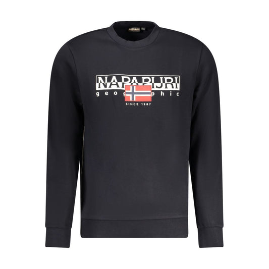 Napapijri black cotton crew neck sweatshirt with long sleeves and logo print. Regular fit, comfortable style.