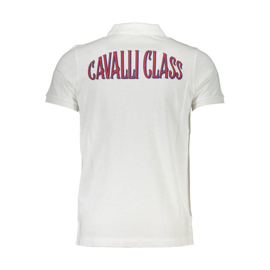 Cavalli Class White Cotton Men Polo Shirt Cavalli Class Light Gray
