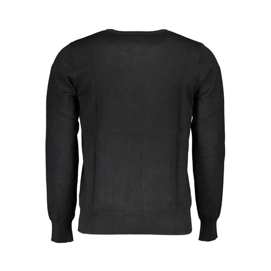 U.S. Grand Polo black nylon crew neck sweater, long sleeves, with embroidery and logo, back view.