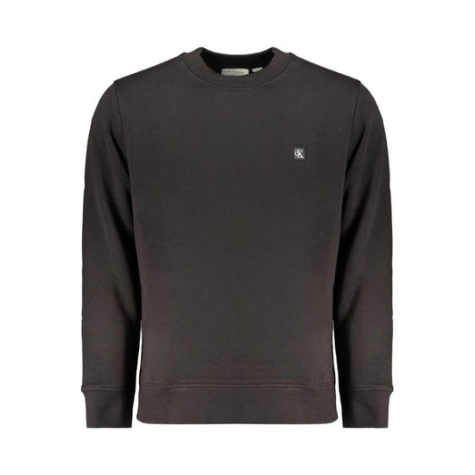 Calvin Klein black cotton sweatshirt with long sleeves, brushed texture, crew neck, logo detail, made with 50% regenerative cotton.