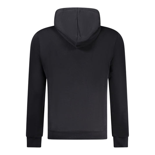 Back view of Napapijri black cotton hooded sweatshirt with regular fit, central pocket, contrasting details, and logo print.
