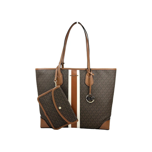 Michael Kors Michael Kors Eva Large Stripe Travel Tote Bag Plus Pouch Brown 79988 1728,67346104480,Bags,Michael Kors,New with tags,Tote Bags - Women - Bags,Women - Bags