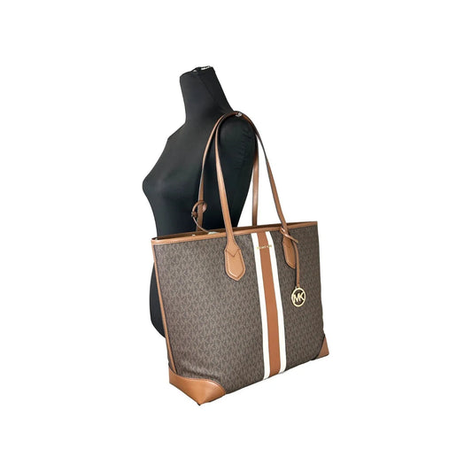 Michael Kors Michael Kors Eva Large Stripe Travel Tote Bag Plus Pouch Brown 79988 1728,67346104480,Bags,Michael Kors,New with tags,Tote Bags - Women - Bags,Women - Bags