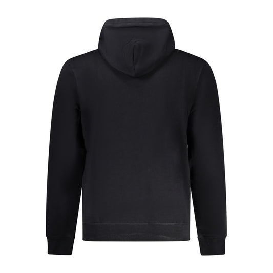 Back view of a Napapijri black cotton hoodie with long sleeves, regular fit, and logo print, perfect for casual and stylish wear.