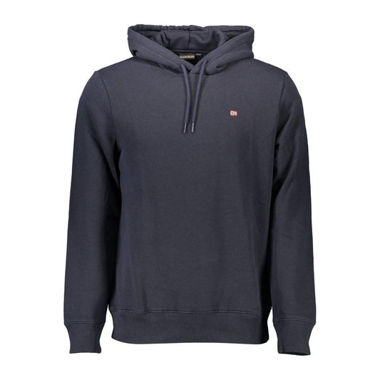 Napapijri blue cotton men's hoodie with logo, long sleeves, sustainable 80% cotton, 20% polyester blend for premium comfort and style.