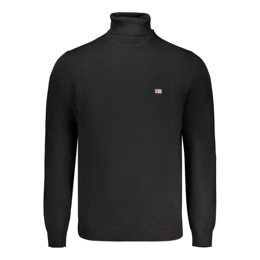 Norway 1963 black polyester turtleneck sweater with long sleeves and embroidered logo.
