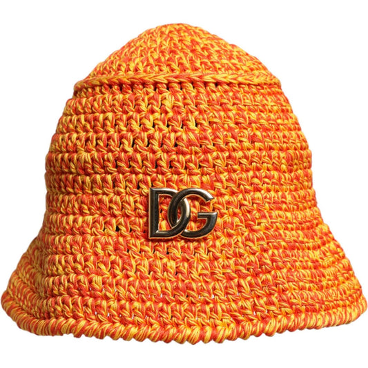 Dolce & Gabbana Dolce & Gabbana Orange Cotton Crochet DG Logo Bucket Hat HAT9659 1728,67345645728,Accessories,Dolce & Gabbana,Hat - Women - Accessories,Material: 100% Cotton,New with tags,Orange,Women,Women - Accessories