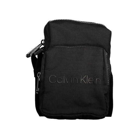 Calvin Klein black nylon shoulder bag for men with adjustable strap and zip closure, featuring sleek design and external pocket for essentials.
