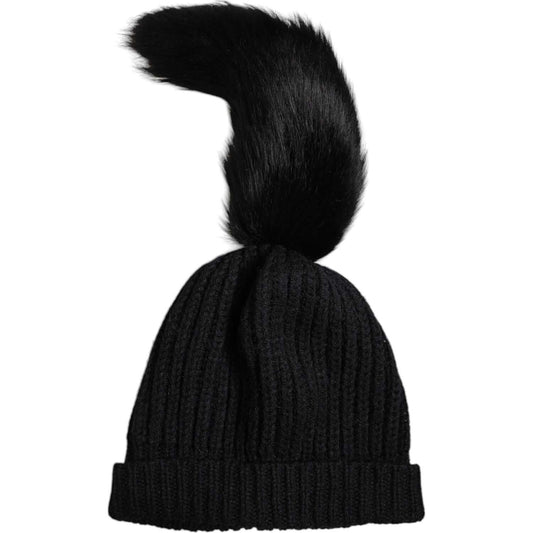 Dolce & Gabbana Black Acrylic Knitted Fur Winter Beanie Hat Dolce & Gabbana Black