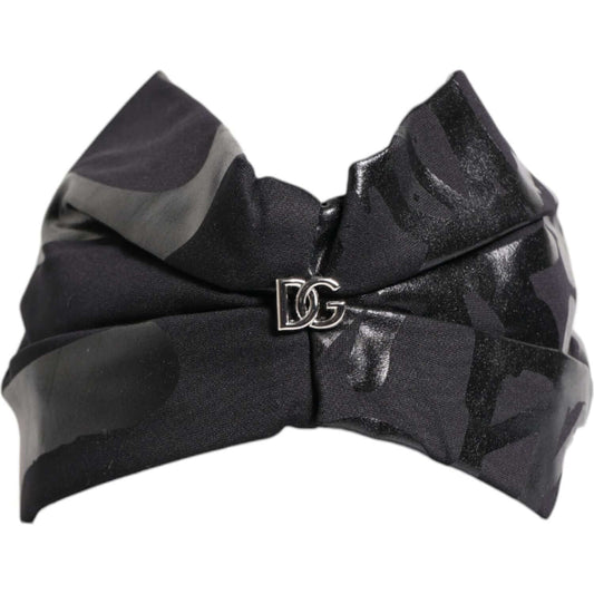 Dolce & Gabbana Black Nylon Stretch DG Logo Head Band Hat Dolce & Gabbana Dark Slate Gray
