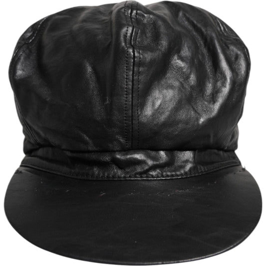 Dolce & Gabbana Black Calf Newsboy Capello Cabbie Hat Dolce & Gabbana Dark Slate Gray