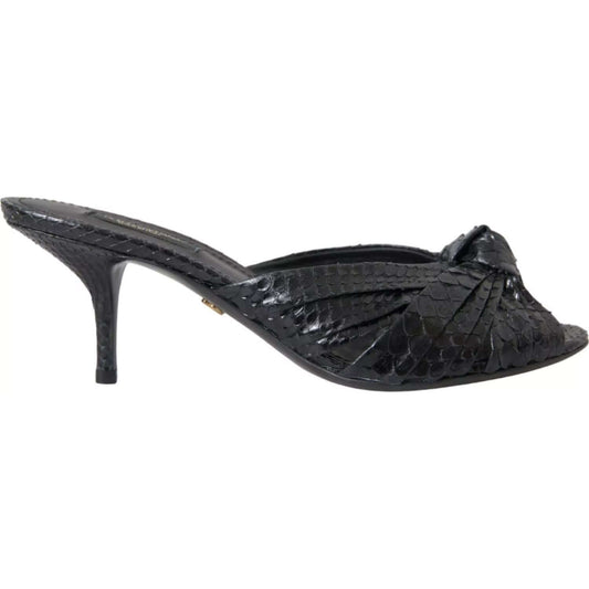 Dolce & Gabbana Black Python Leather Heels Slides Shoes Dolce & Gabbana Dark Slate Gray