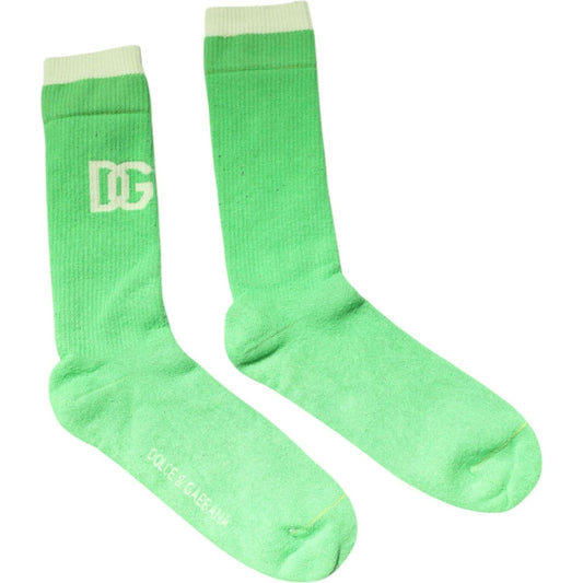 Dolce & Gabbana Dolce & Gabbana Green DG Logo Mid Calf Men Nylon Socks SCS2256-L 1728,67345645728,Accessories,Dolce & Gabbana,Green,L,Material: 55% Nylon 44% Cotton 1% Elastane,Men,Men - Accessories,New with tags,Socks - Men - Accessories
