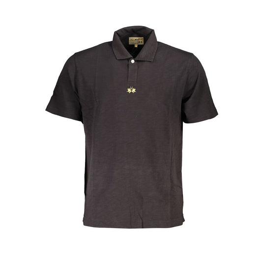 La Martina elegant black cotton polo shirt with iconic embroidery and single button, regular fit, 100% cotton for ultimate comfort.