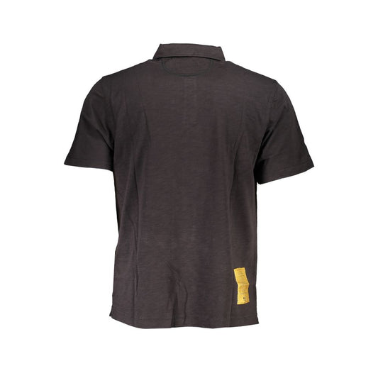 Back view of La Martina elegant black cotton polo shirt with regular fit showcasing stylish embroidery and classic design.