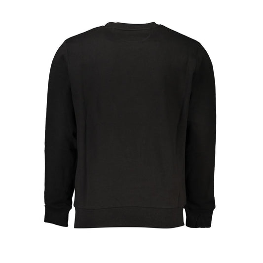 La Martina elegant crew neck fleece sweatshirt in black, long-sleeved 100% cotton, back view showcasing refined style and comfort.