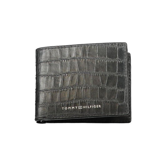 Tommy Hilfiger black leather wallet with double card spaces and contrast details, featuring the brand logo.