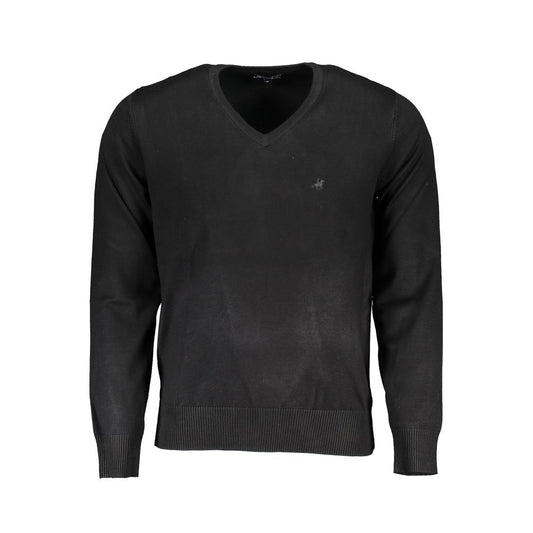U.S. Grand Polo black nylon V-neck sweater with long sleeves and embroidered logo.