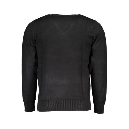 Back view of black U.S. Grand Polo nylon sweater, long sleeves, V-neck, with embroidered logo.