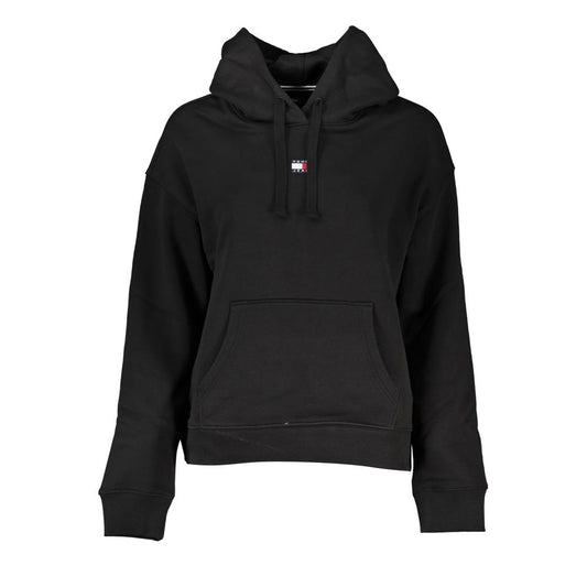 Tommy Hilfiger black cotton hoodie for women with logo, front pocket, and hood. Comfortable and stylish, perfect for casual wear.