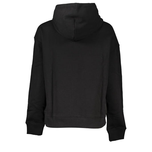 Black Tommy Hilfiger women's cotton sweater with hood, showcasing classic design and brand logo for casual luxury fashion.
