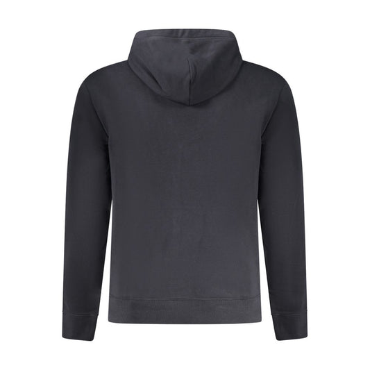 Napapijri black cotton sweater, long sleeve hoodie with relaxed fit, featuring a central pocket and logo print on the back view