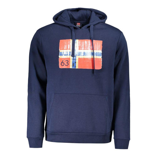 Norway 1963 blue cotton men's hoodie with graphic print, central pocket, and hood, showcasing style and comfort.
