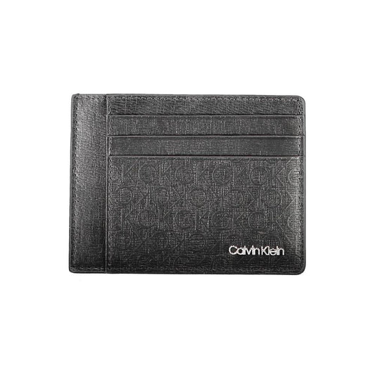 Calvin Klein black polyester men's wallet with RFID protection and logo detailing for stylish, secure card storage.