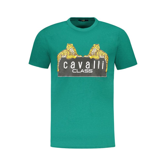 Cavalli Class Green Cotton Men T-Shirt Cavalli Class Dark Cyan
