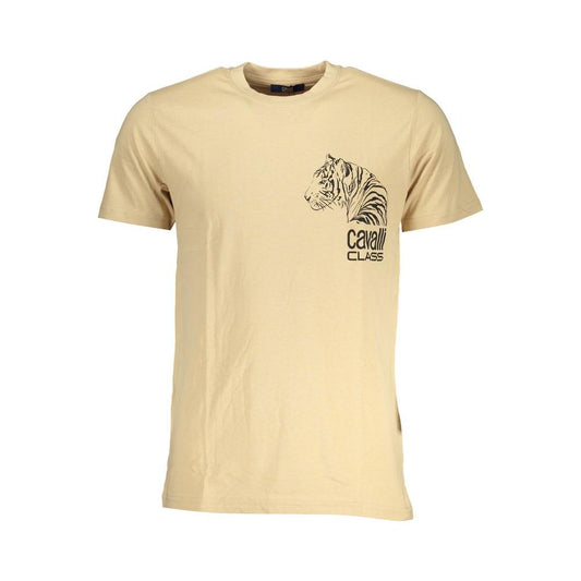 Cavalli Class Beige Cotton T-Shirt Cavalli Class Wheat