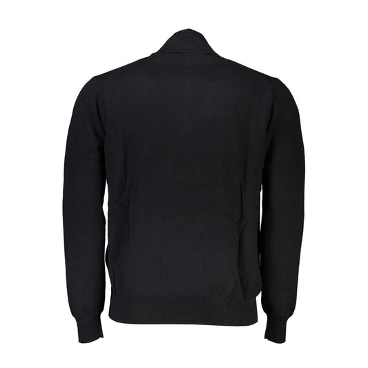 Back view of Harmont & Blaine elegant black half-zip sweater with embroidery, showcasing its refined design and quality fabric.
