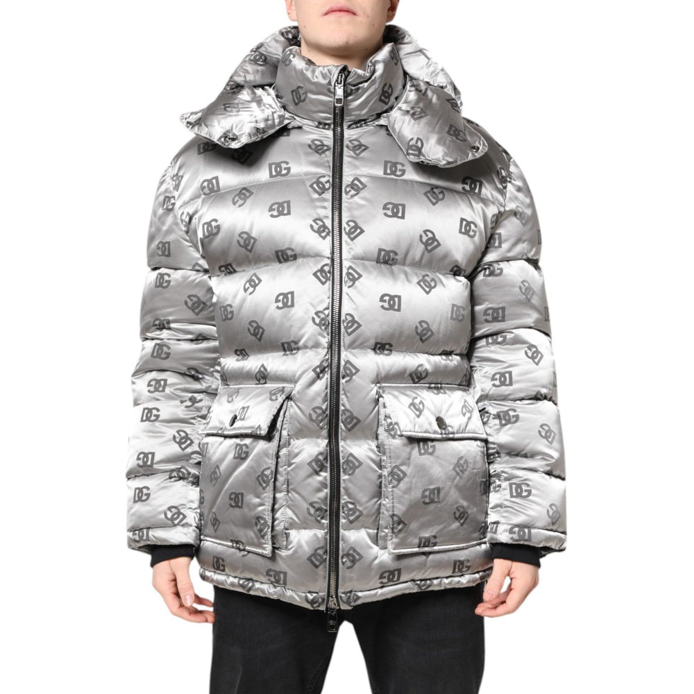 Dolce & Gabbana Silver Logo Full Zip Hooded Quilted Jacket JKT41405-56