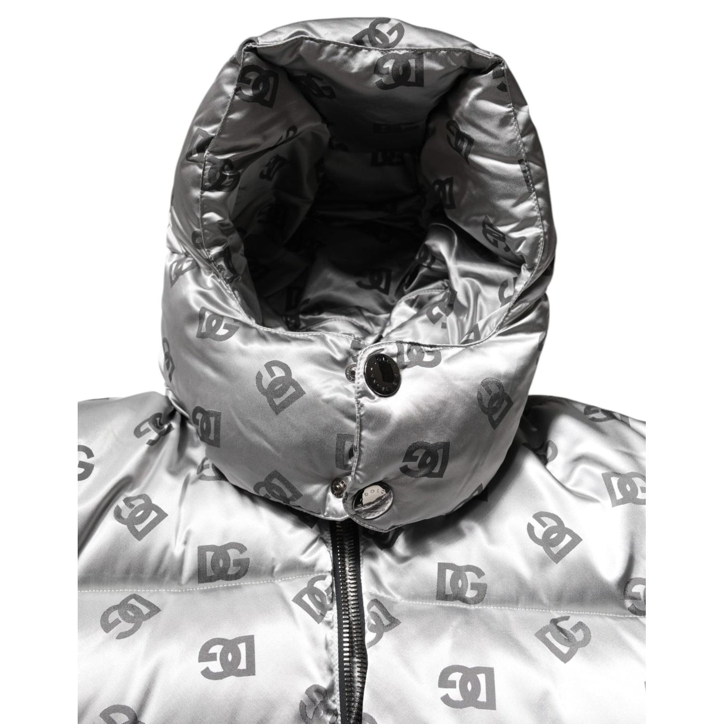 Dolce & Gabbana Silver Logo Full Zip Hooded Quilted Jacket JKT41405-56