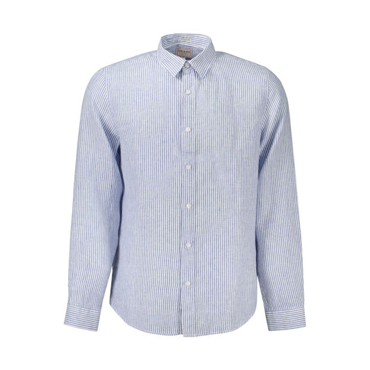 Guess Jeans Blue Linen Men Shirt Guess Jeans Light Steel Blue