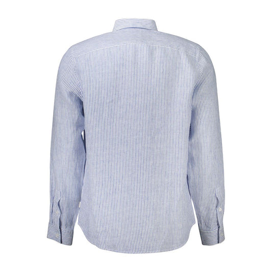Guess Jeans Blue Linen Men Shirt Guess Jeans Light Steel Blue