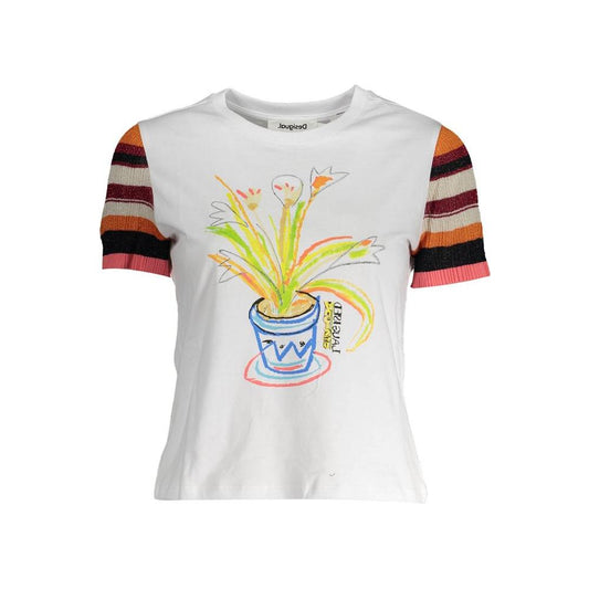 Desigual White Cotton Women T-Shirt Desigual Light Gray