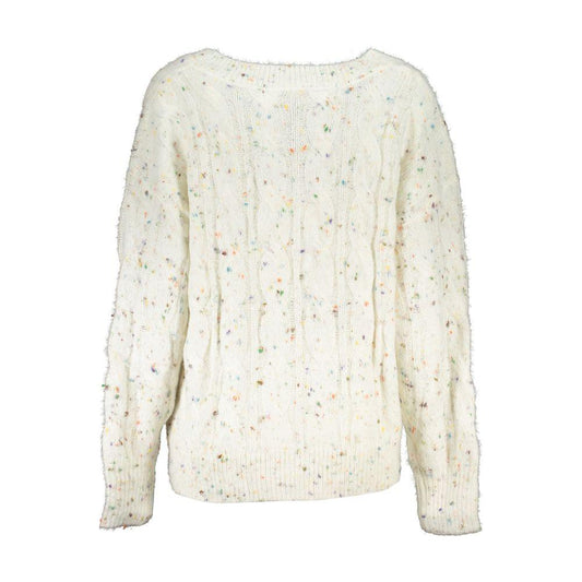 Desigual Chic Contrast V-Neck Sweater with Logo Detail Desigual Antique White