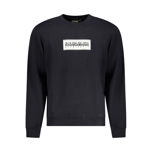 Napapijri black cotton sweatshirt with long sleeves, relaxed fit, crew neck, and logo print on front