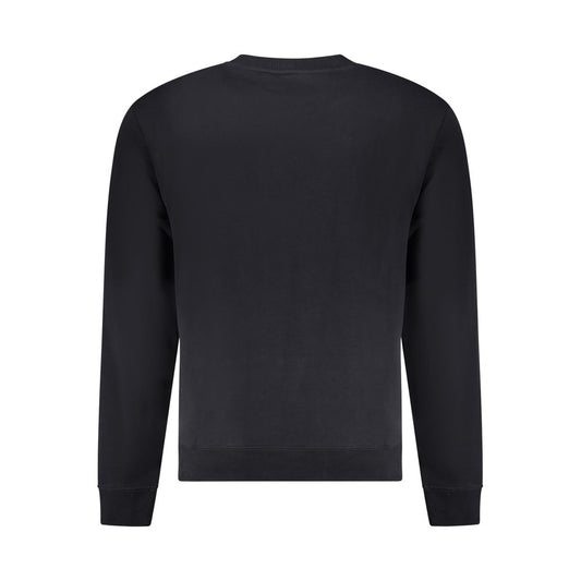 Back view of Napapijri black cotton sweater with long sleeves, relaxed fit, crew neck, and logo print.