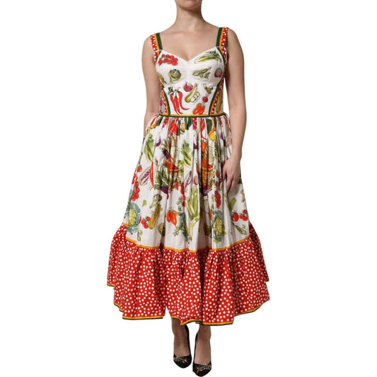 Dolce & Gabbana White Vegetables Sleeveless A-line Midi Dress