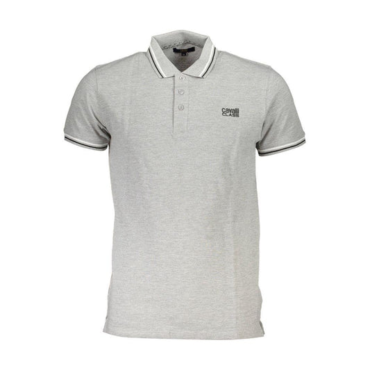Cavalli Class Gray Cotton Men Polo Shirt Cavalli Class Gray