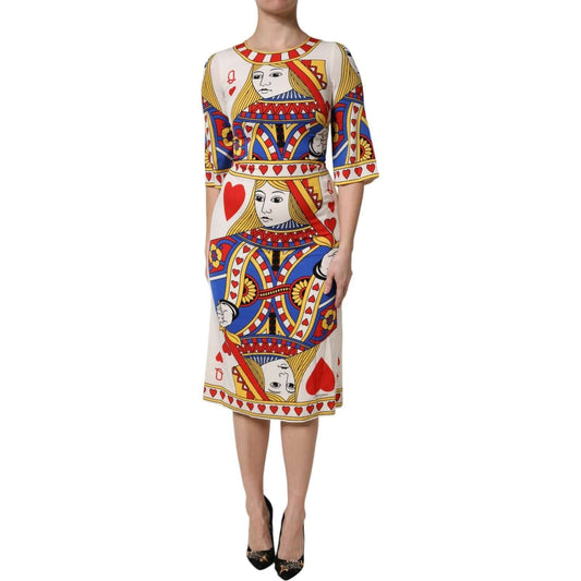 Dolce & Gabbana White Queen Of Heart Short Sleeve Midi Dress