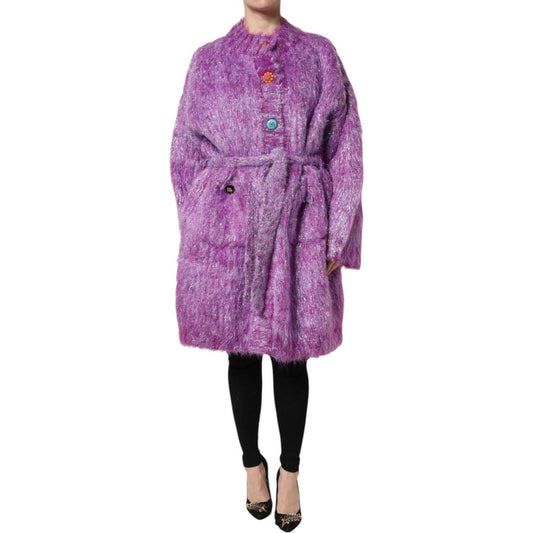 Dolce & Gabbana Purple Button Embellished Trench Coat Jacket