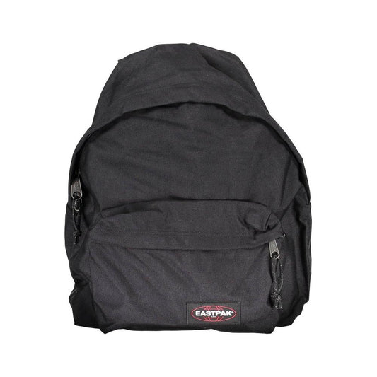 Eastpak black polyester backpack with zip closure, external pocket, adjustable straps, and logo