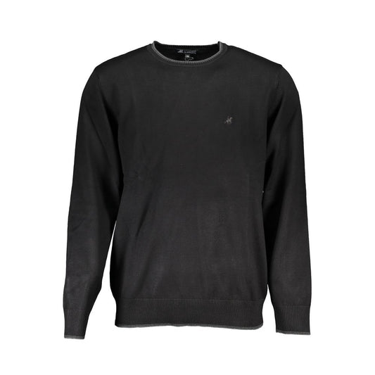 U.S. Grand Polo black nylon sweater with overlong sleeves, crew neck, contrast details, and embroidered logo.