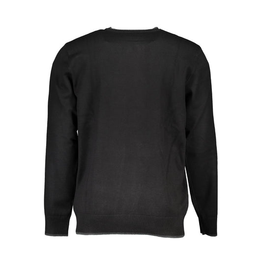 Back view of U.S. Grand Polo black nylon sweater with overlong sleeves, crew neck, and contrast details.