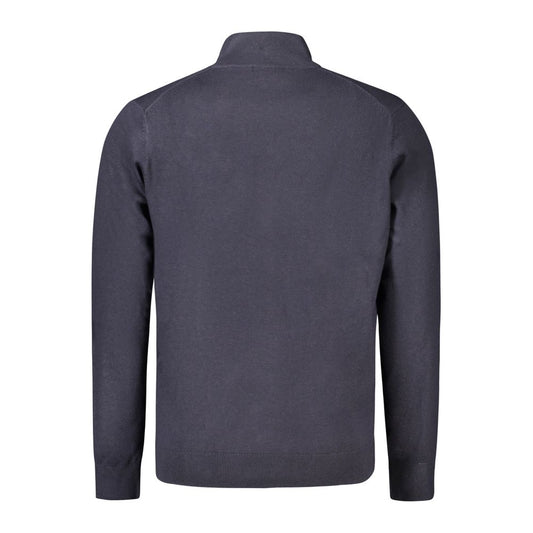 Back view of Norway 1963 blue polyamide men's sweater with long sleeves and sleek zip closure, showcasing refined casual elegance.