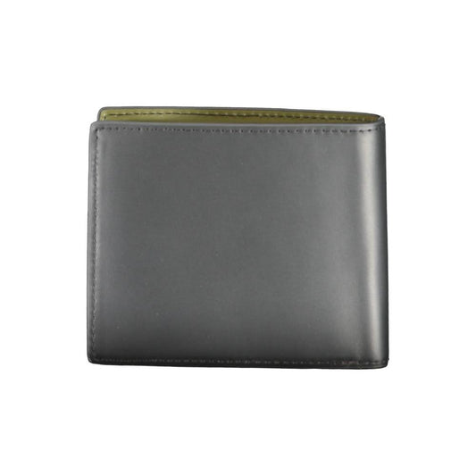 Tommy Hilfiger black leather wallet with two compartments, coin purse, card slots, contrast details, and logo.