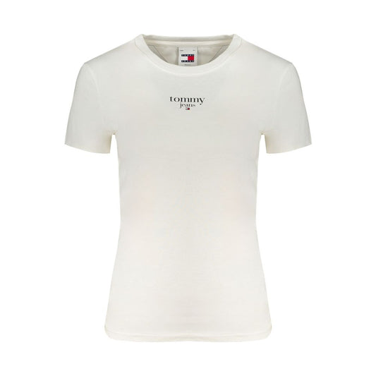 Tommy Hilfiger white cotton t-shirt with short sleeves, crew neck, and logo print on front.