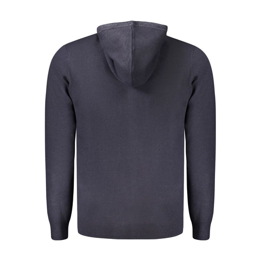 Blue Polyamide Hooded Men's Cardigan Back View - 1963 Norway Collection